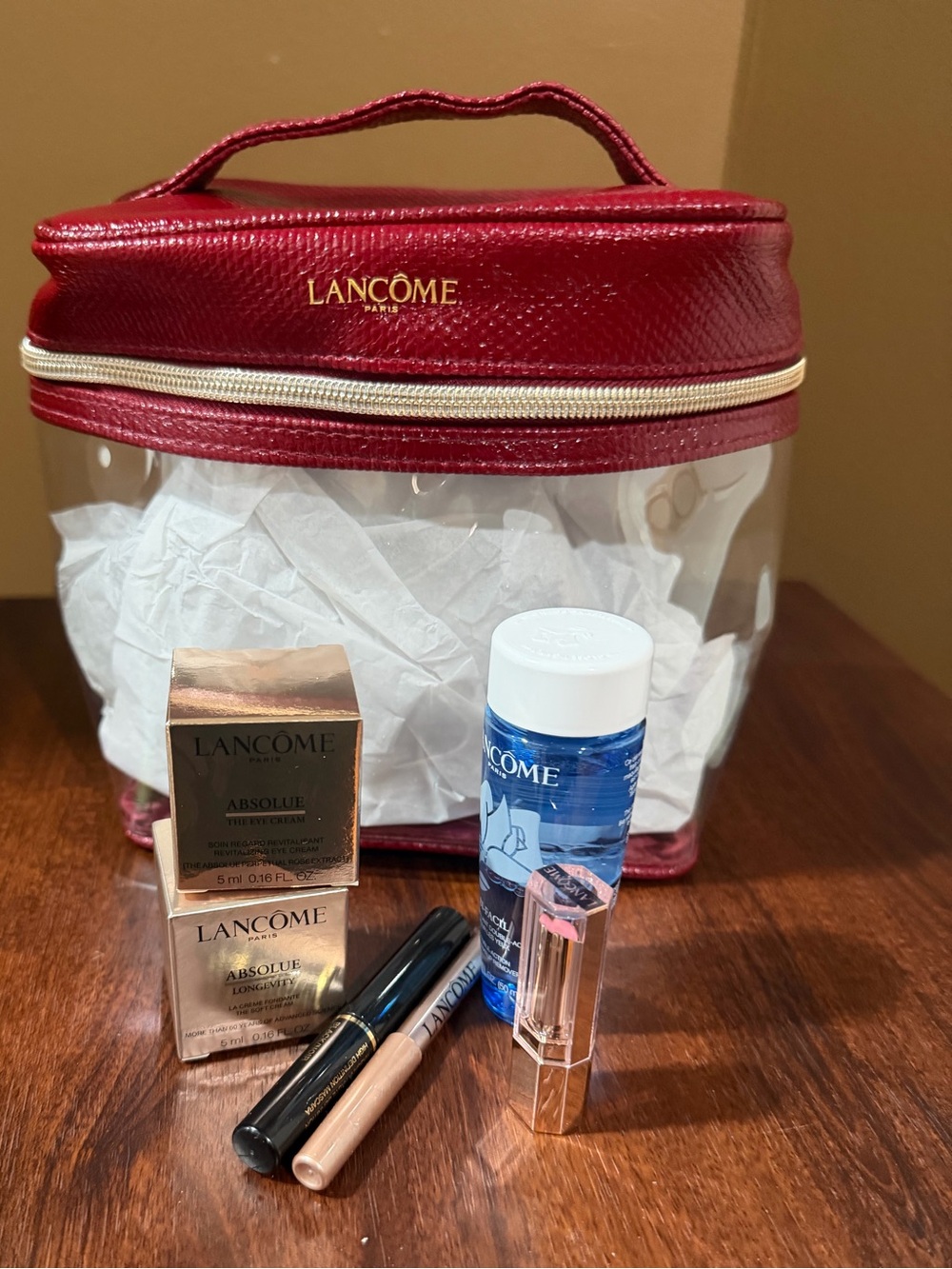 Lancôme Women's Skincare & Makeup Travel Set in Burgundy NWT